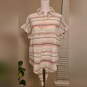 NWT Weatherproof Vintage Women's Washable Linen Tie Front Button Shirt